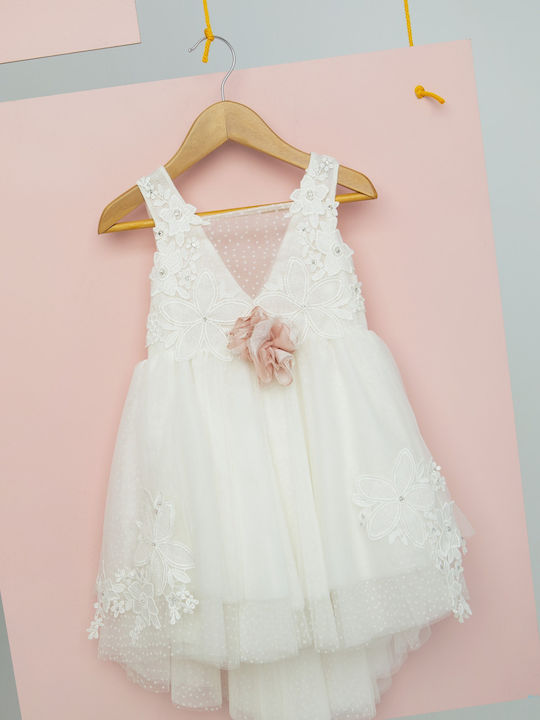 Bambolino Theoni Ecru Baptism Dress Made of Tulle