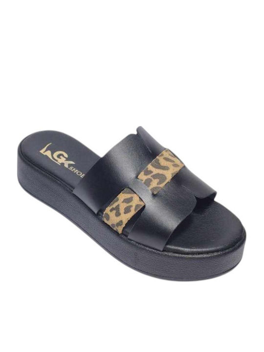 Leather Women's Flat Sandals BLACK-BROWN