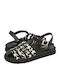 Leather Women's Flat Sandals in Black Color