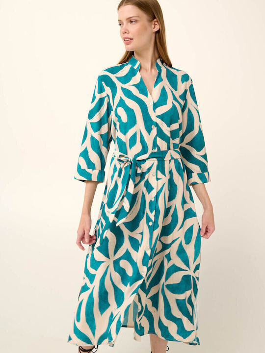 Summer Midi Dress Emerald Leaf Print Green Bayou