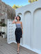 Summer Midi Dress for Wedding / Christening Strapless with Tulle Grey