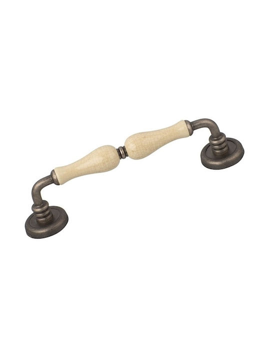 Mâner Ușă Față Roline K315 Alamă & Porțelan Centre Argintiu Vechi-Craquelat 216mm