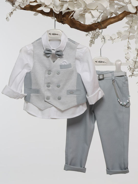 Mi Chiamo Boys Baptism Suit with Vest Gray
