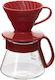 Set de sticlă Dripper V60 01 Carafă 360 ml Hario Roșu