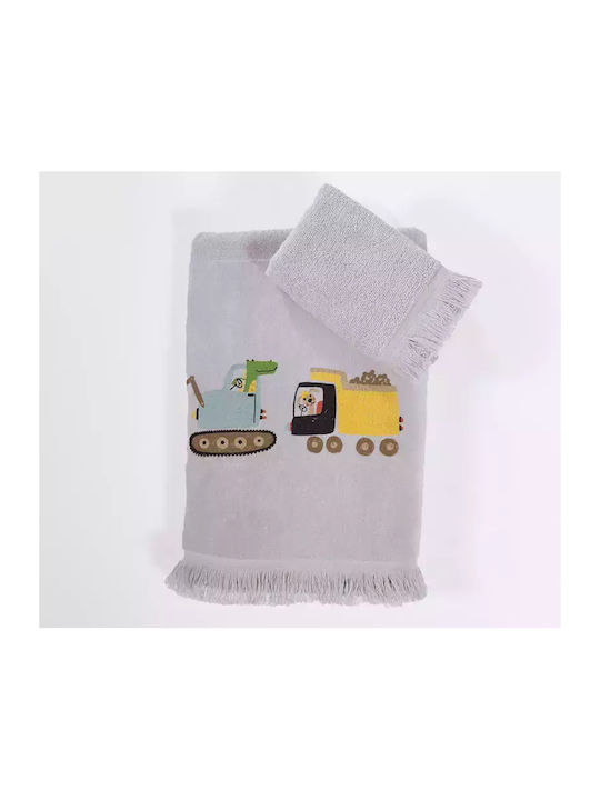 Nef-Nef Homeware Σετ Βρεφικές Πετσέτες 2τμχ Fun At Work Γκρι Βάρους 420gr/m²