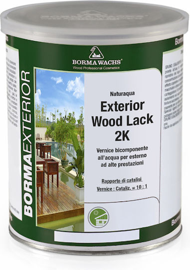 Borma Wachs Nat41122k-80/90 + Nat4101-2k Naturaqua Außenholzlack 2K Wasserbasierter Polyurethanlack 2-Komponenten 80-90% Glanz 5L + 500ml