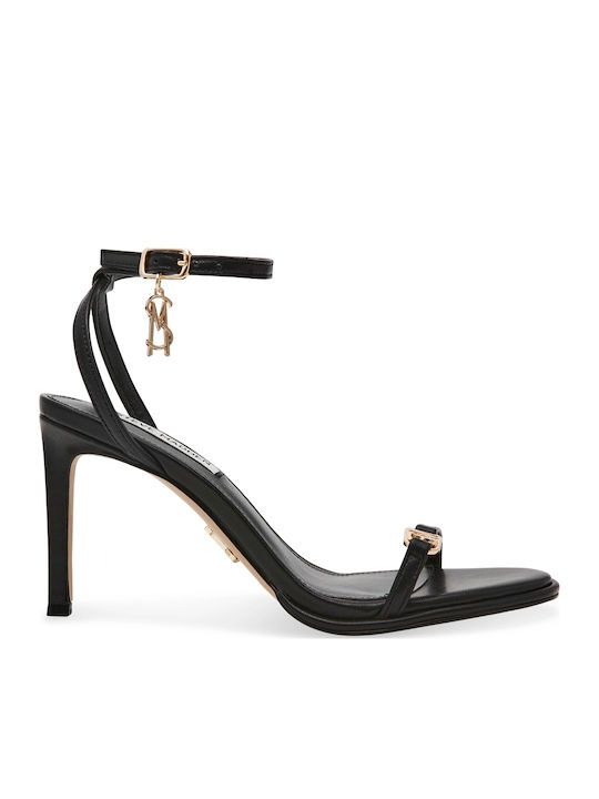 Steve Madden Kelsi Δερμάτινα Πέδιλα Μαύρα