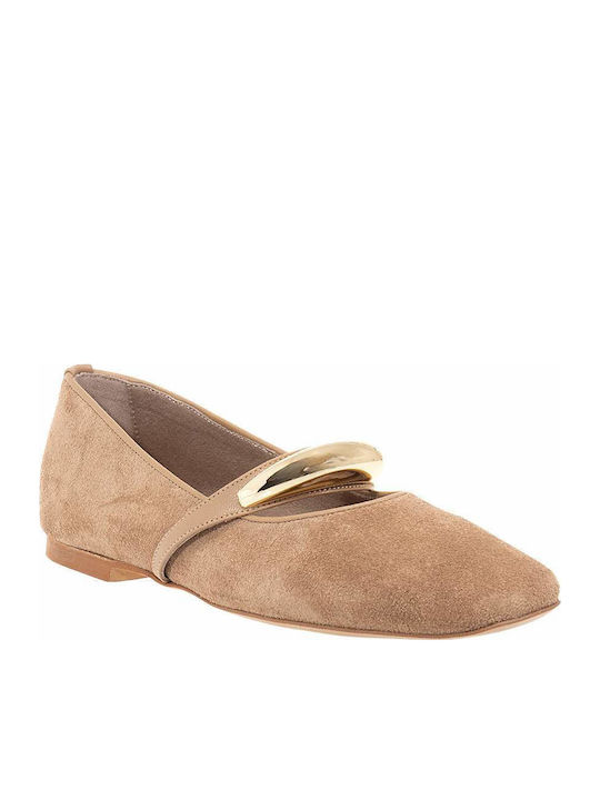 Leather Ballerinas Tabac Brown