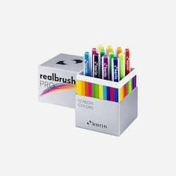 Set Karin Realbrush Pro de 12 Markere pe Bază de Apă Culori Neon
