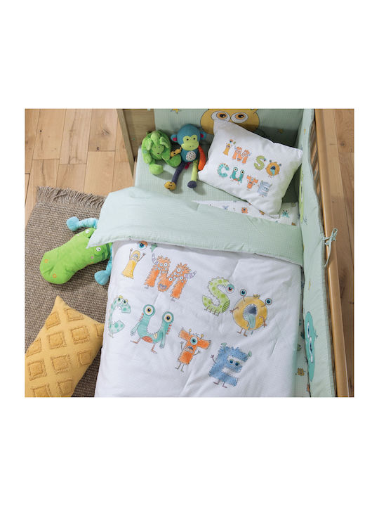 Nef-Nef Homeware ALPHABET MONSTER Baby Quilt Baumwolle Grün 110x140cm