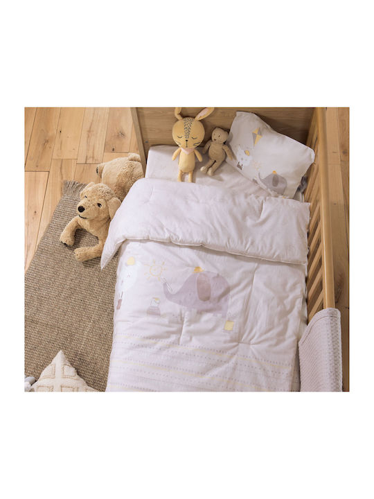 Nef-Nef Homeware Cotton Baby Quilt HAPPY DAYS 110x140cm Ecru