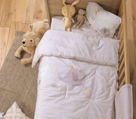 Nef-Nef Homeware Cotton Baby Quilt HAPPY DAYS 110x140cm Ecru