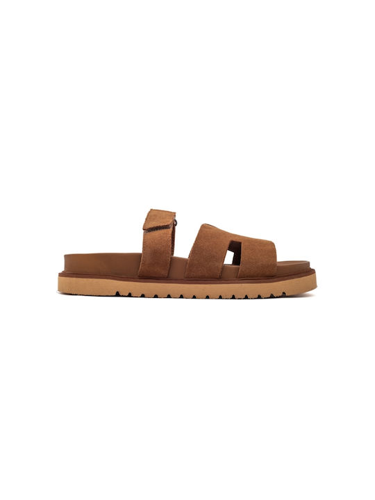 Leder Flache Sandalen für Damen Anatomisch Flatforms in Braun Farbe