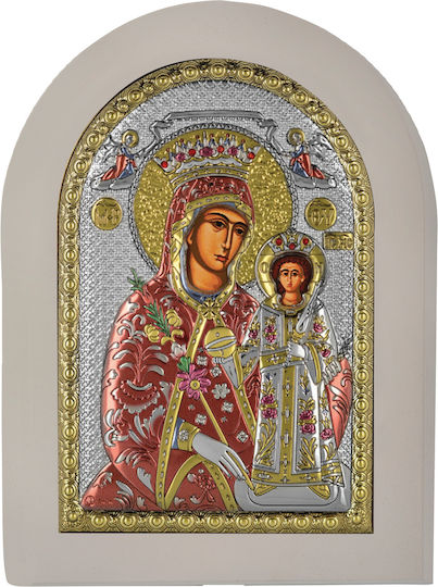 Prince Silvero Ασημένια Εικόνα Παναγία Ρόδον Αμάραντο 7,5x9,5 Ma/e1123ex-wc