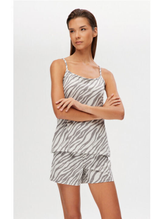 Minerva Summer Women's Pyjama Set Grey Zebra