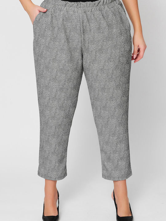 Women's Fabric Trousers with Elastic Carrot Fit