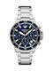 Emporio Armani Ανδρικό Ρολόι 43mm Χρονογράφος Solar με Ασημί Μεταλλικό Μπρασελέ