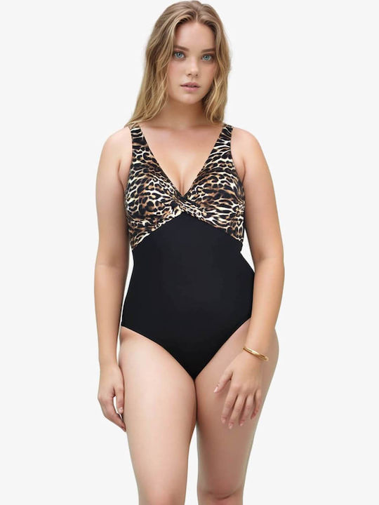 Ολόσωμο Μαγιό με Ενίσχυση Animal Print Λέοπαρ