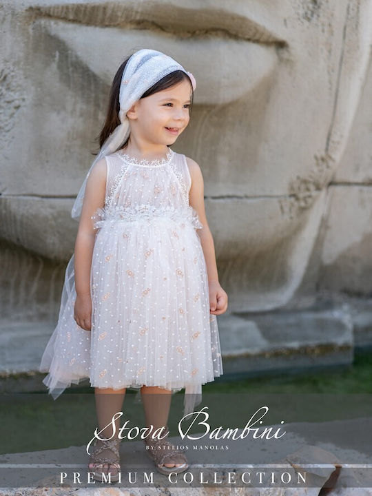 Stova Bambini Ecru Taufkleidung für Mädchen mit Haar-Accessoires aus Tüll 2 Stück