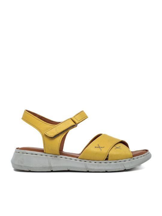 Leather Women's Flat Sandals Anatomic in Yellow Color