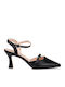 Synthetic Leather Pointed Toe Black Heels with Strap