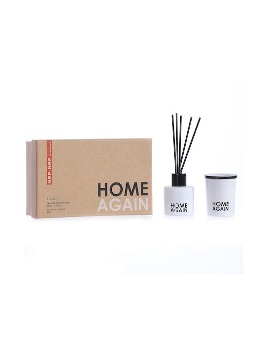 Ароматна свещ и дифузер с пръчици Nef-nef Homeware Home Again Бял 70 гр+50 мл