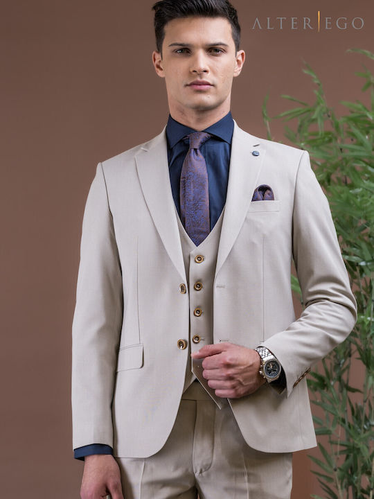 Herrenanzug mit Weste Beige