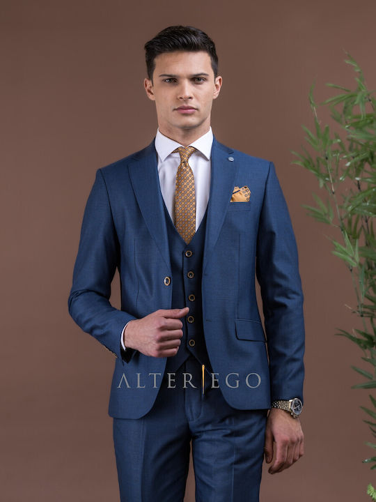Costum Bărbați Cu vestă cu Croială Strâmtă BLUE