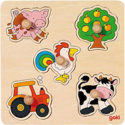 Wooden Kids Peg Puzzle Farm 5pcs Goki