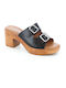 Women's Mules with Chunky High Heel in Black Color 3/2367-81_MAΥΡΟ