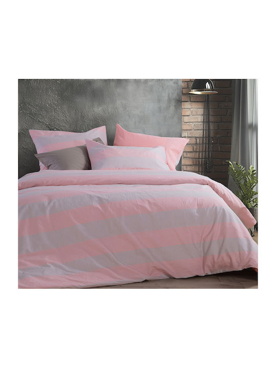 Nef-Nef Homeware Sheet Sets Queen 240x270cm. Casual Stripe Peaches 4pcs