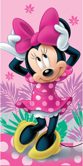 Πετσέτα Θαλάσσης Βαμβακερή Βελούδινη Minnie Bow 320gsm Ροζ 70 X 140 Cm