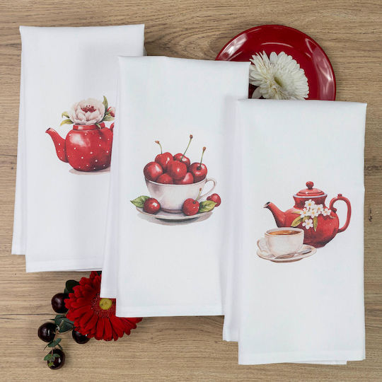 Borea Tea Towel from 100% Cotton in White Color 50x70cm 3pcs