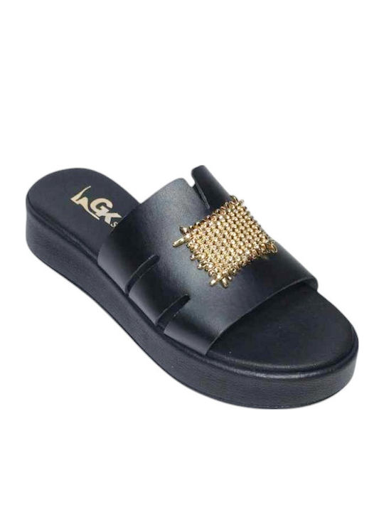 Gk Shoes Leather Women's Flat Sandals in Black ...