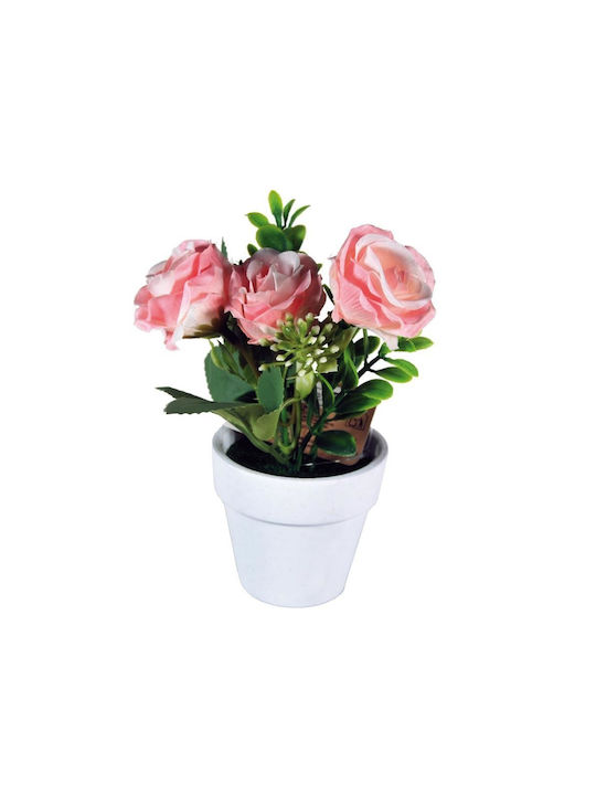Künstliche Rosa Rosenpflanze H14x7x7cm Weißer Topf