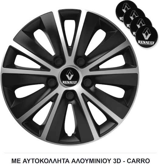 Versaco Rapide Radkappen Chrom Schwarz Schwarze Schrauben 15" Renault Logo 4 Stück