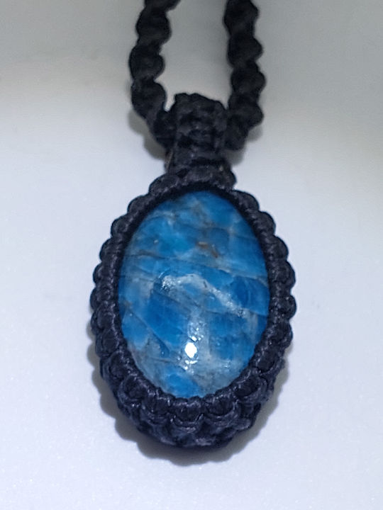 Macrame Unisex Necklace with Semi-Precious Blue Apatite Stone Crystal Palace