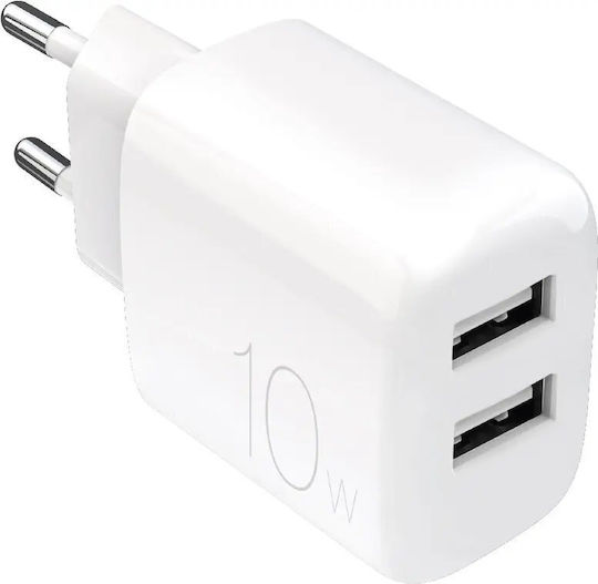 Puro Ladegerät ohne Kabel mit 2 USB-A Anschlüsse 10W Weißs (Prolite)