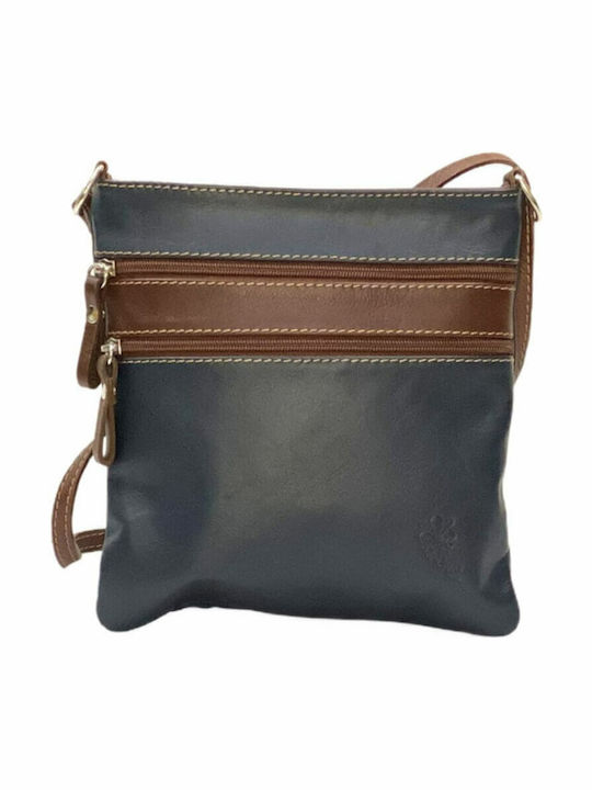 Δερμάτινη Γυναικεία Τσάντα Χιαστί Blue Navy & Brown