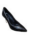 Leder Pumps mit Mittelhohem Absatz Schwarz