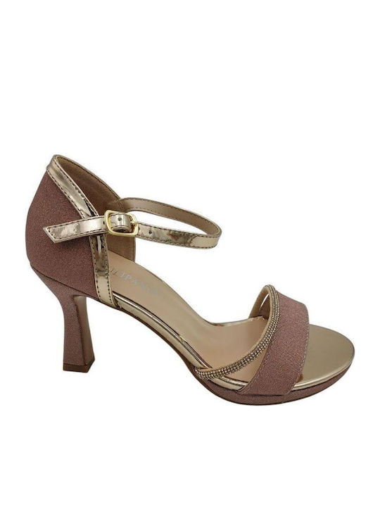 Fabric Sandals with Strass Gold