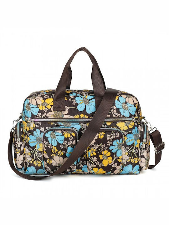 Miss Lulu Large Capacity Travel Bag 40 Cm 11.5 Cm 28 Cmwith Multiple Zippered Pockets Flower Print Perfect Daily Use Brown