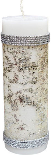 Duftkerze 6,5 x 20 cm Silberkordel Silberblätter