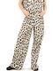 Women's High-waisted Fabric Trousers Leopard Ecru, Black, Beige