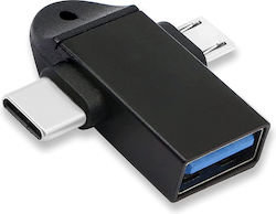 Powertech CAB-UC090 USB-C / micro USB male σε USB-C / micro USB female
