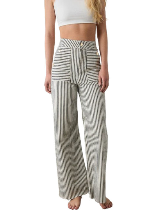 High Waist Women's Jean Trousers Flared in Regular Fit Natural Stripe