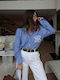 Langärmelig Damen Hemd Blue Gestreift