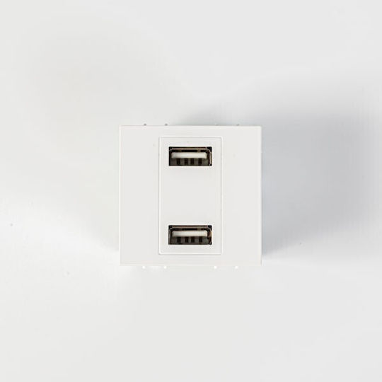 Eurolamp Χωνευτή Πρίζα με 2 Θύρες USB Λευκή