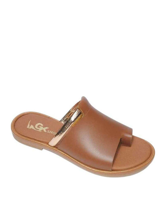 Gk Shoes Leather Women's Flat Sandals in Tabac ...