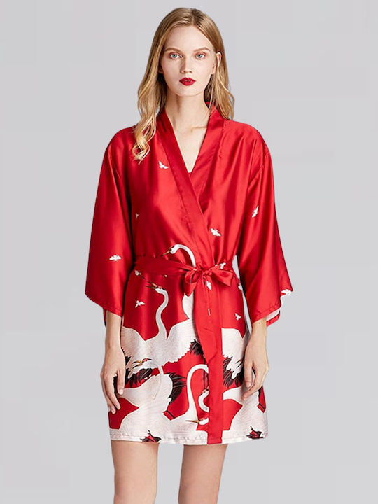 La Lolita Amsterdam Χειμερινή Γυναικεία Ρόμπα Red - White Harper